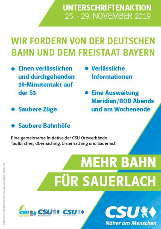 „Mehr Bahn“ – CSU startet Unterschriftenaktion